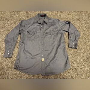 Bocomal FR Flame Resistant Shirt Men's Medium Grey Pearl Snap Cat 2